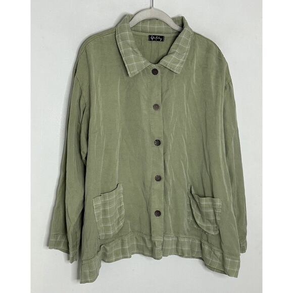 Vintage Life History Sage Green Lyocell Button Front Lagenlook Top Size Large - Picture 2 of 7